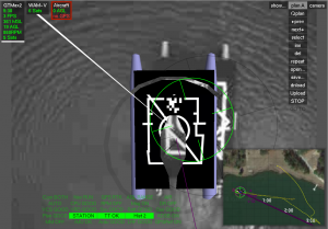 Augmented reality is depicted using the GPS located on the boat, and the green circle shows the estimated boat location using the vision system. At this moment, the vision system is more accurate than the GPS sensor.
